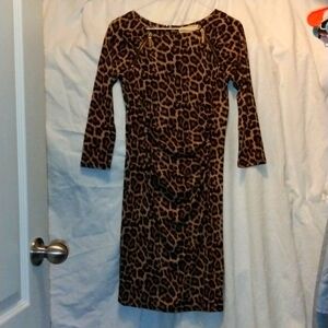 Michael Kors Leopard Print sheath Long Sleeve Midi Dress